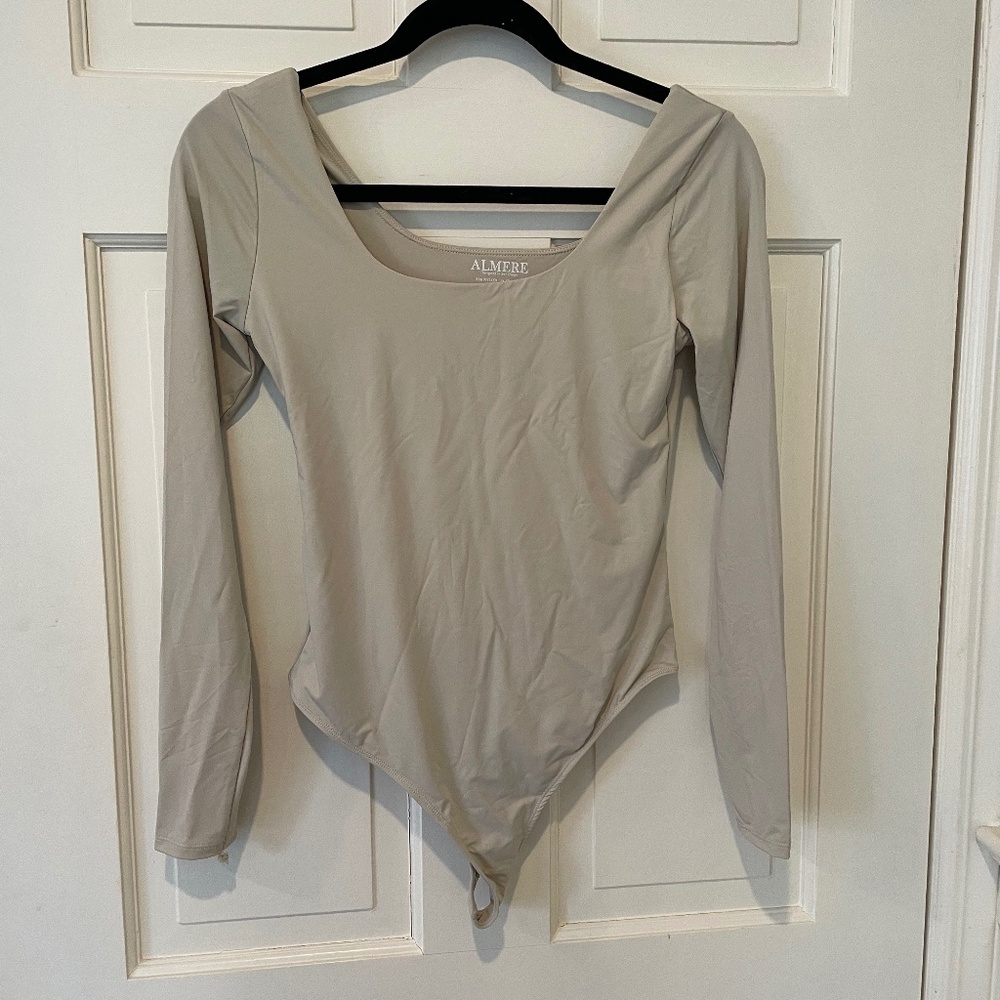 Long Sleeve Double Lined Contour Bodysuit  Oatmeal